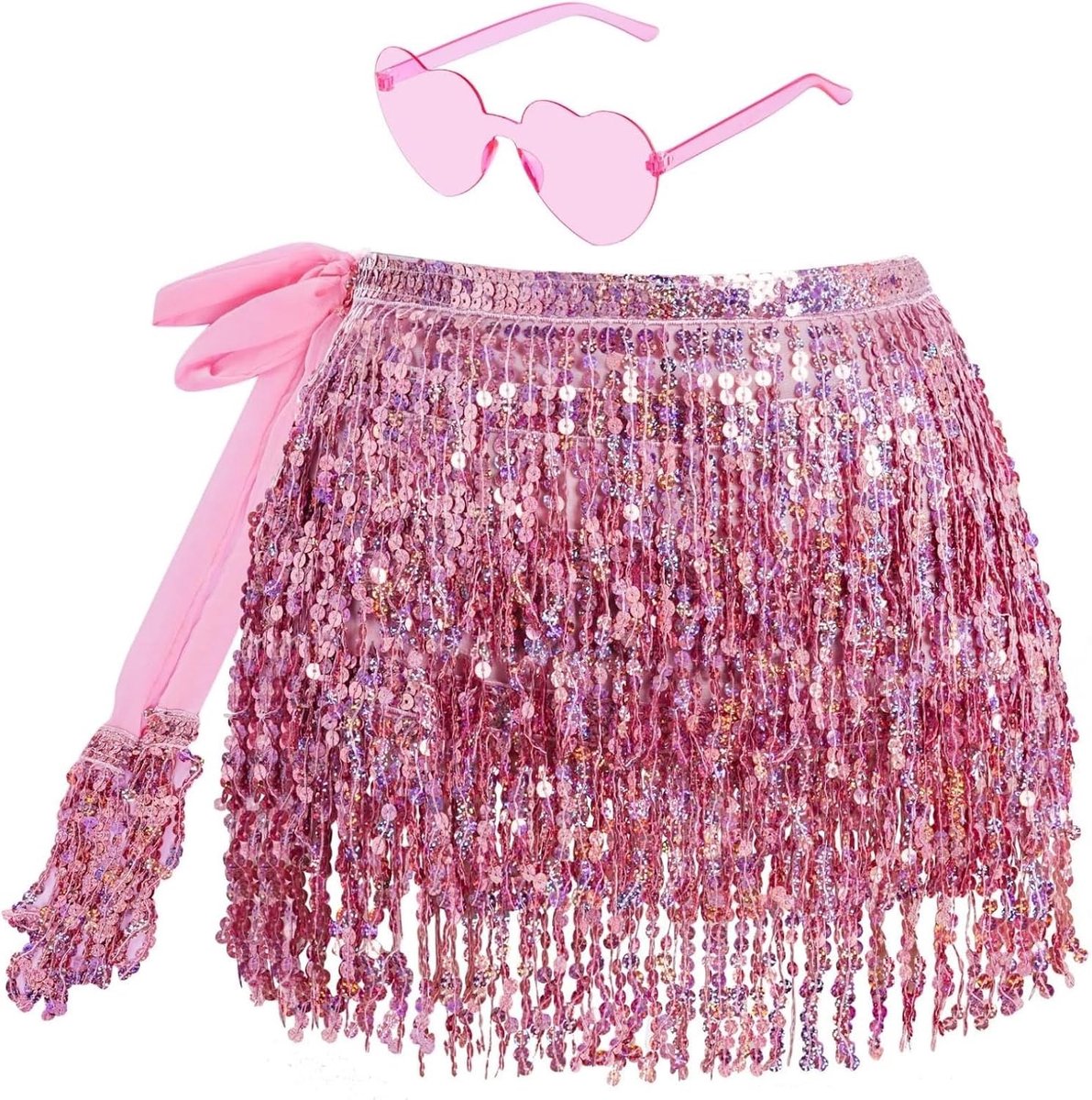 Glitter Rok met Franje en Hippie Bril - Mini Latin Rok voor Buikdansen en Rave Kostuum voor Dames en Meisjes