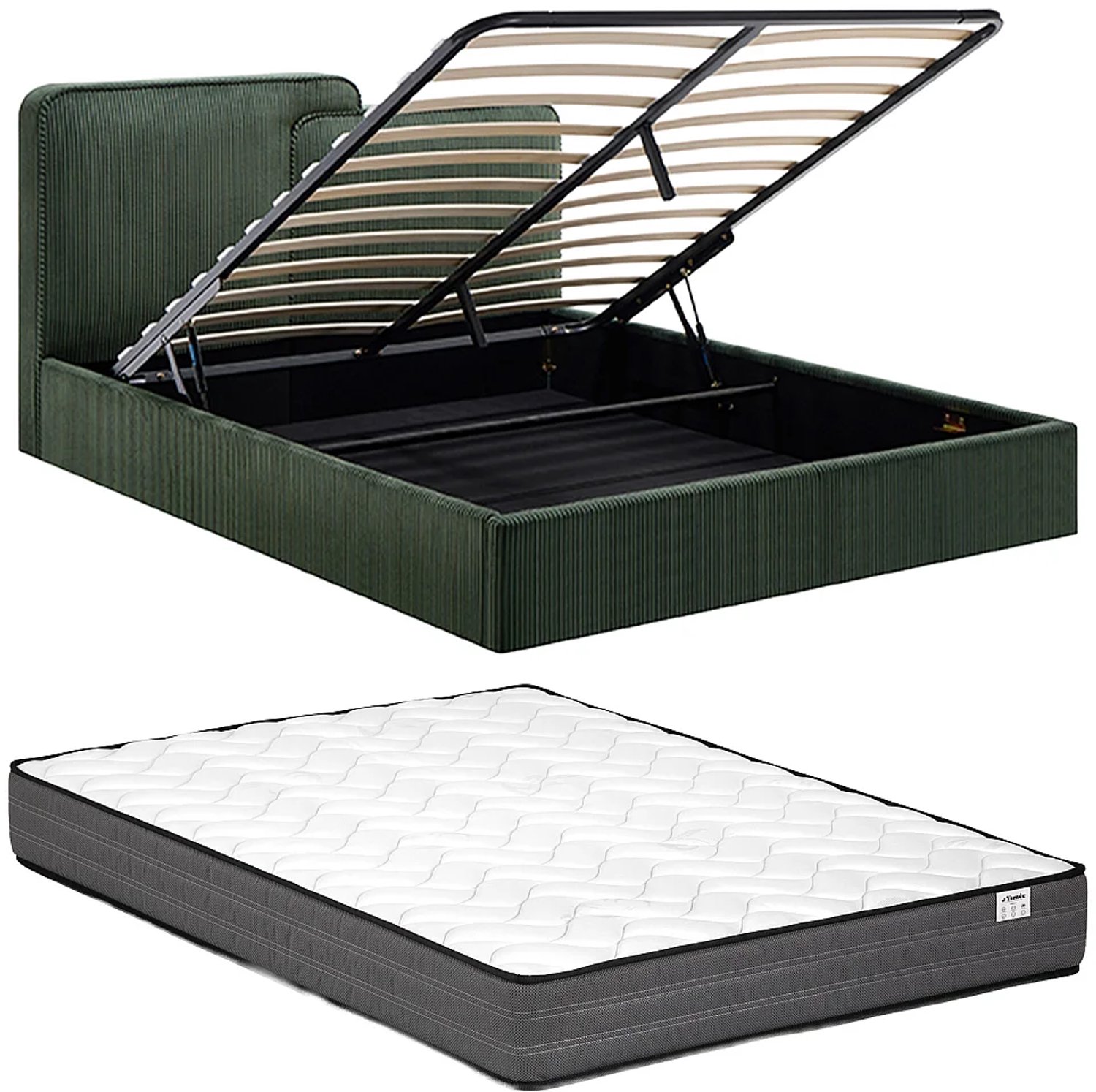 Vente-unique Bed met opbergruimte stof dennengroen 140 x 190 cm