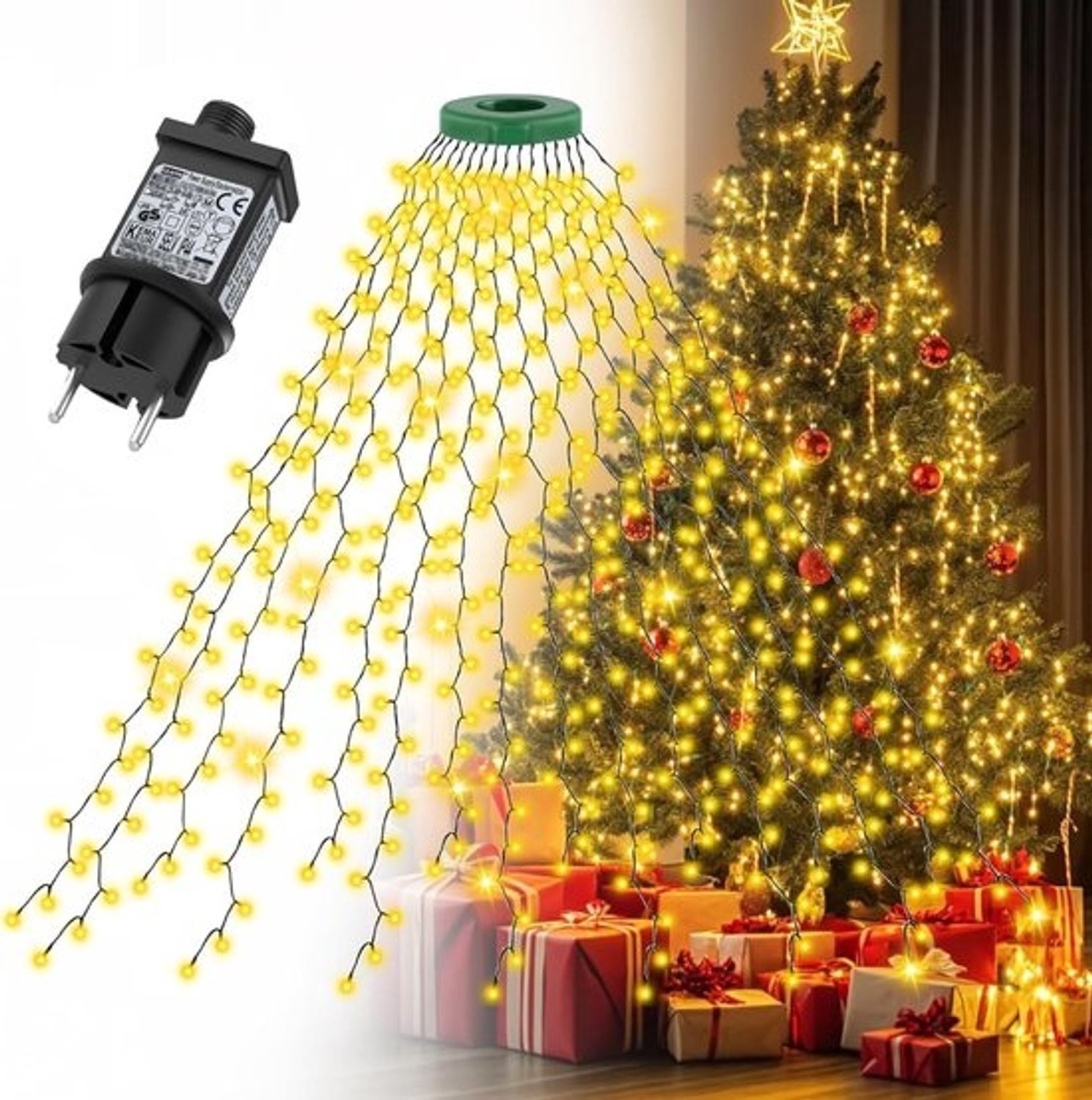 Ringvormige verlichting voor de kerstboom - 400 LED-lampjes aan slingers - Decoratie voor een warme sfeer - Voorzien van een timer - Geschikt voor 15-25m - Warmwit van kleur