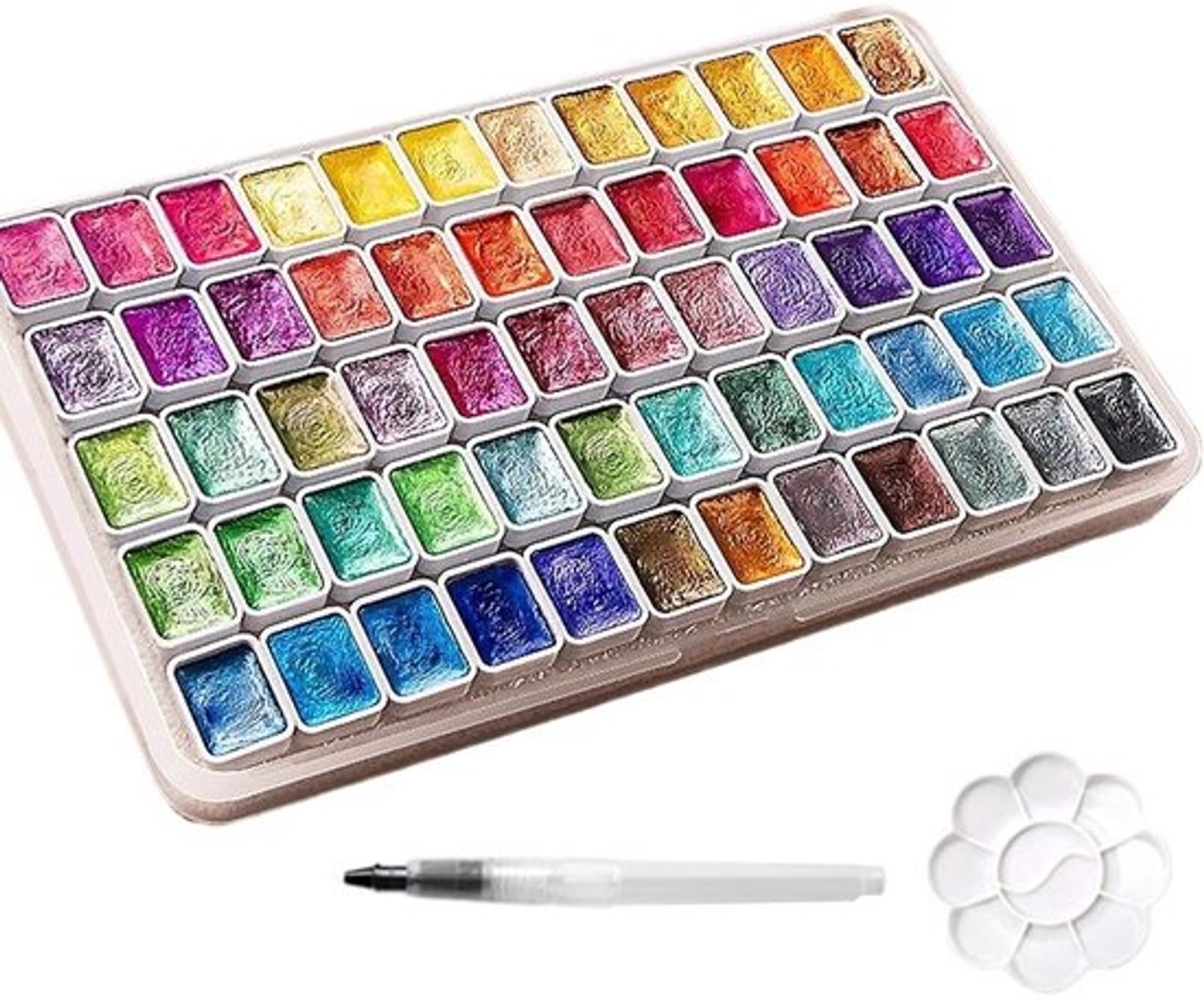 Aquarel schilderset - Parelmoer en glitter - Artistieke creaties - Lichtreactieve kleuren - 60 kleuren - Uniek