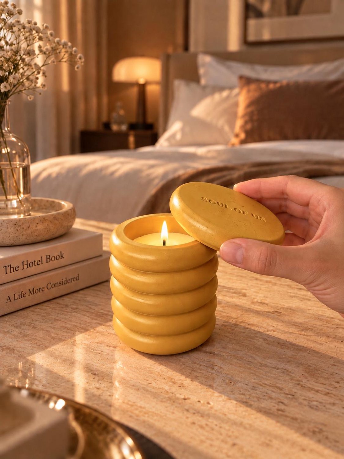 Soul Of Us Fresh Linen Scented Handmade Soy Candle - Soul Of Us | Vegan | IFRA certificated fragrance | 30 hours burning time| Handmade Candle Holder | Home Decor | Rituals Candle | Interior Rituals Perfume| Deal | Sale | Vegan | Cadaeu Idee | Geurkaars | Gift Mustard Yellow