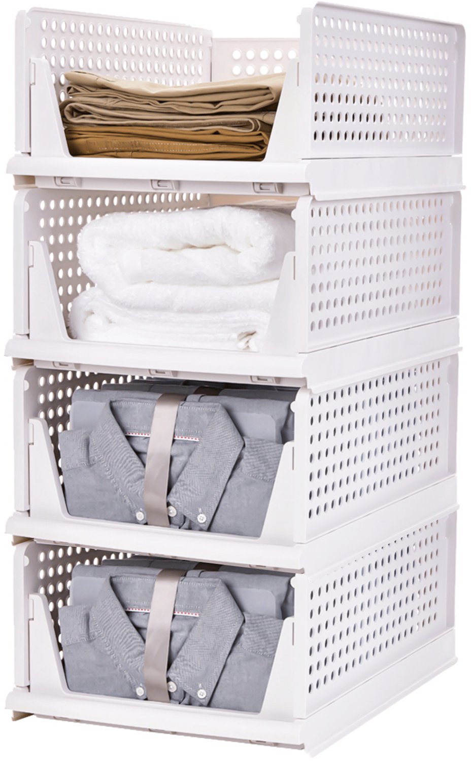 PIPIPOXER Kast organizer - Organizer - Set van 4-Opberger - Kledingkast Organizer - Stapelbaar - Uittrekbaar - 33x 42 x 72cm - wit