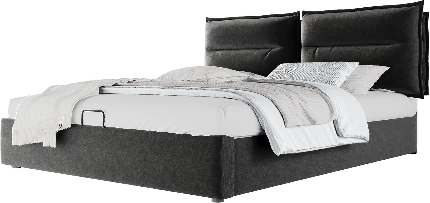 Gestoffeerd Bed 140x200 cm - Bed Met Opbergruimte En Verstelbaar Hoofdbord - Hydraulische Lattenbodem - Zwart Fluweel