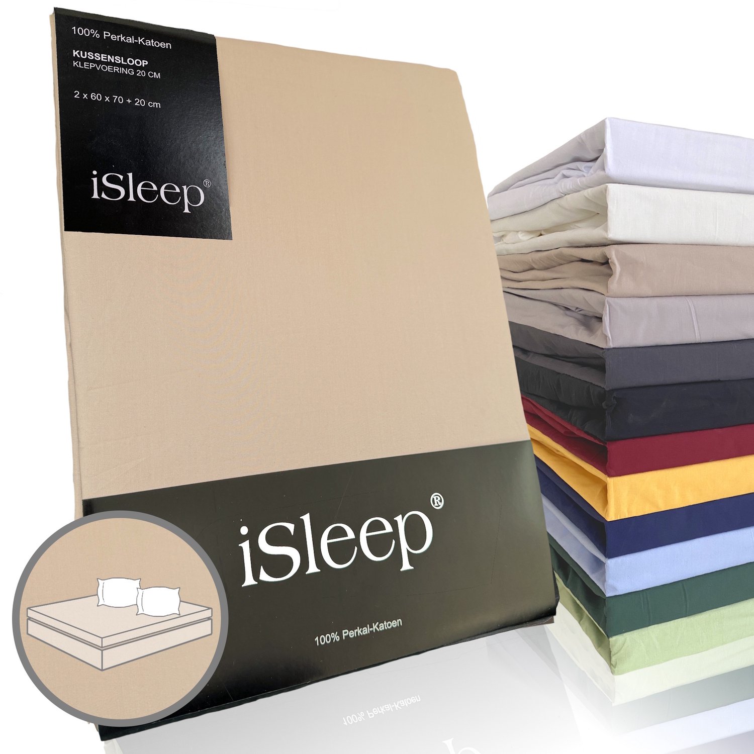 iSleep Perkal Kussenslopen (2 stuks) - 100% Perkal Katoen - 60x70 cm - Taupe