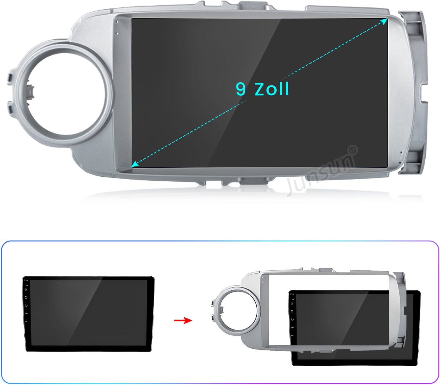 Junsun Android 15 autoradio Geschikt voor Toyota Yaris 2012-2017 - GPS-navigatiesysteem - WIFI -Bluetooth - 9-inch Touchscreen - Stuurwielbediening - RDS - FM - USB
