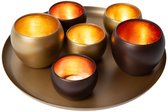 Atmooz Axel Tray met T-lichtjes – Ø34 cm – Antique Brass – 6 Theelichthouders – Warme Tafeldecoratie