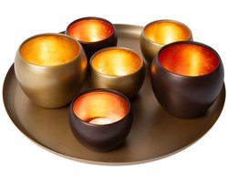 Atmooz Axel Tray met T-lichtjes – Ø34 cm – Antique Brass – 6 Theelichthouders – Warme Tafeldecoratie