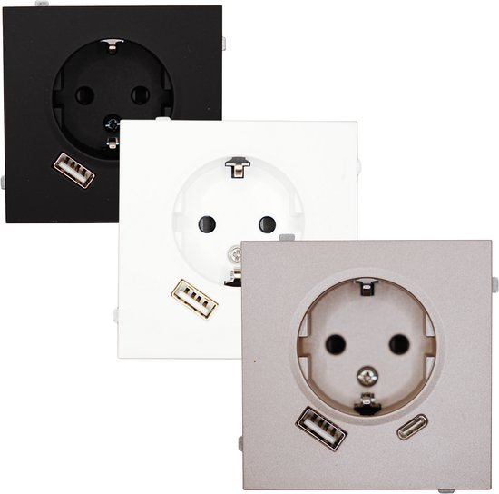 LURANOVA Stopcontact met USB A+C (2.4A), Schuko WCD, inbouw, soft skin zwart
