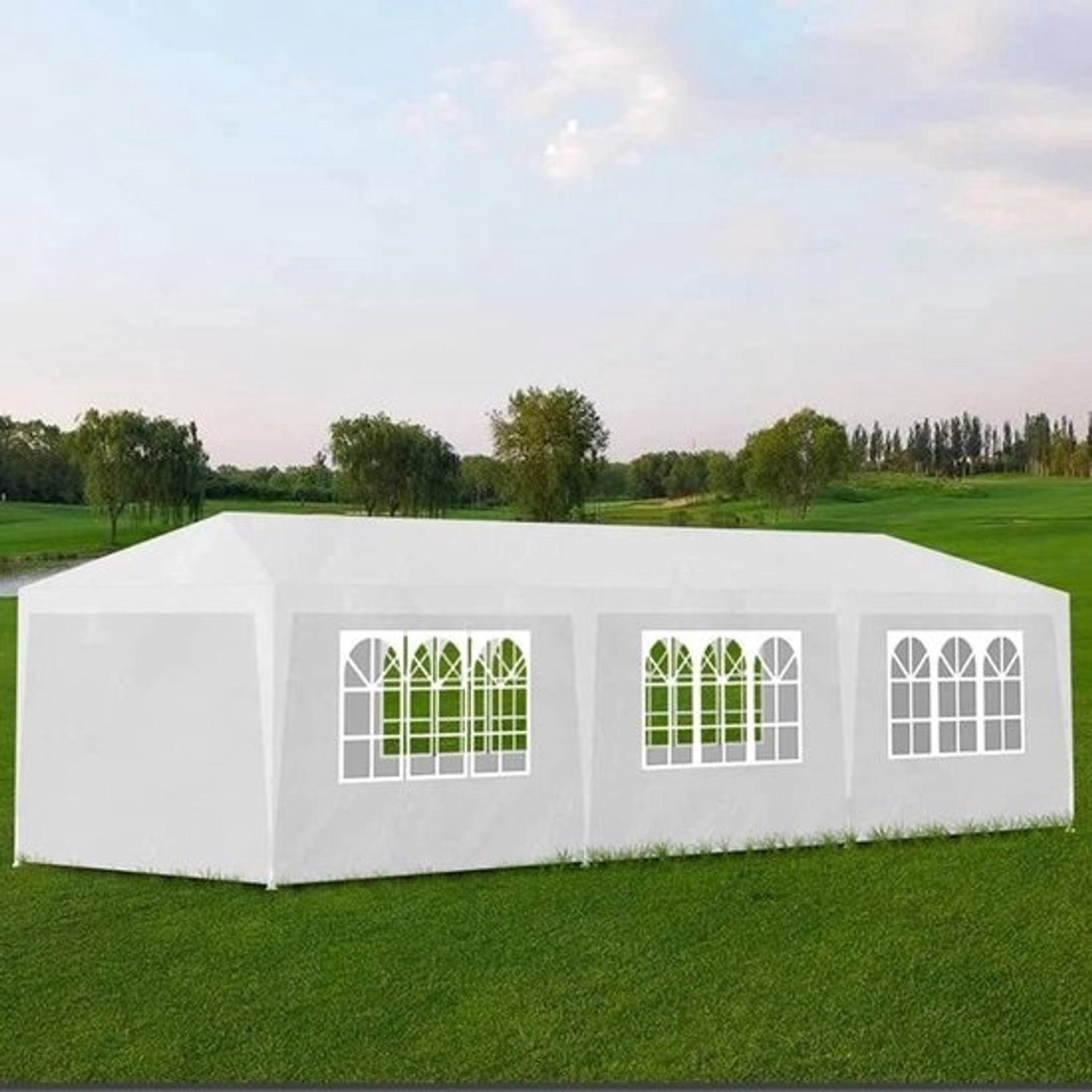 Waterdichte Tuinfeesttent - Feestpaviljoen buiten - Bijeenkomsten vieren - UV- en waterbestendig - 3 x 9 meter - Wit
