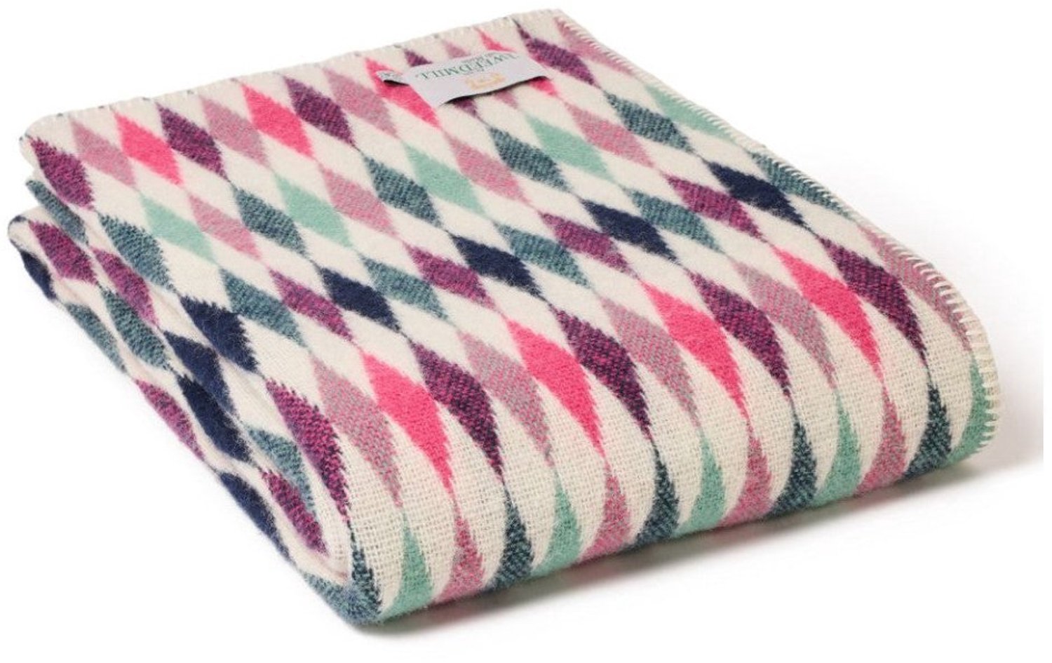 Tweedmill Plaid Harlequin Roze met Festonsteek - 140x200 - Nieuw Wol - Tweedmill UK