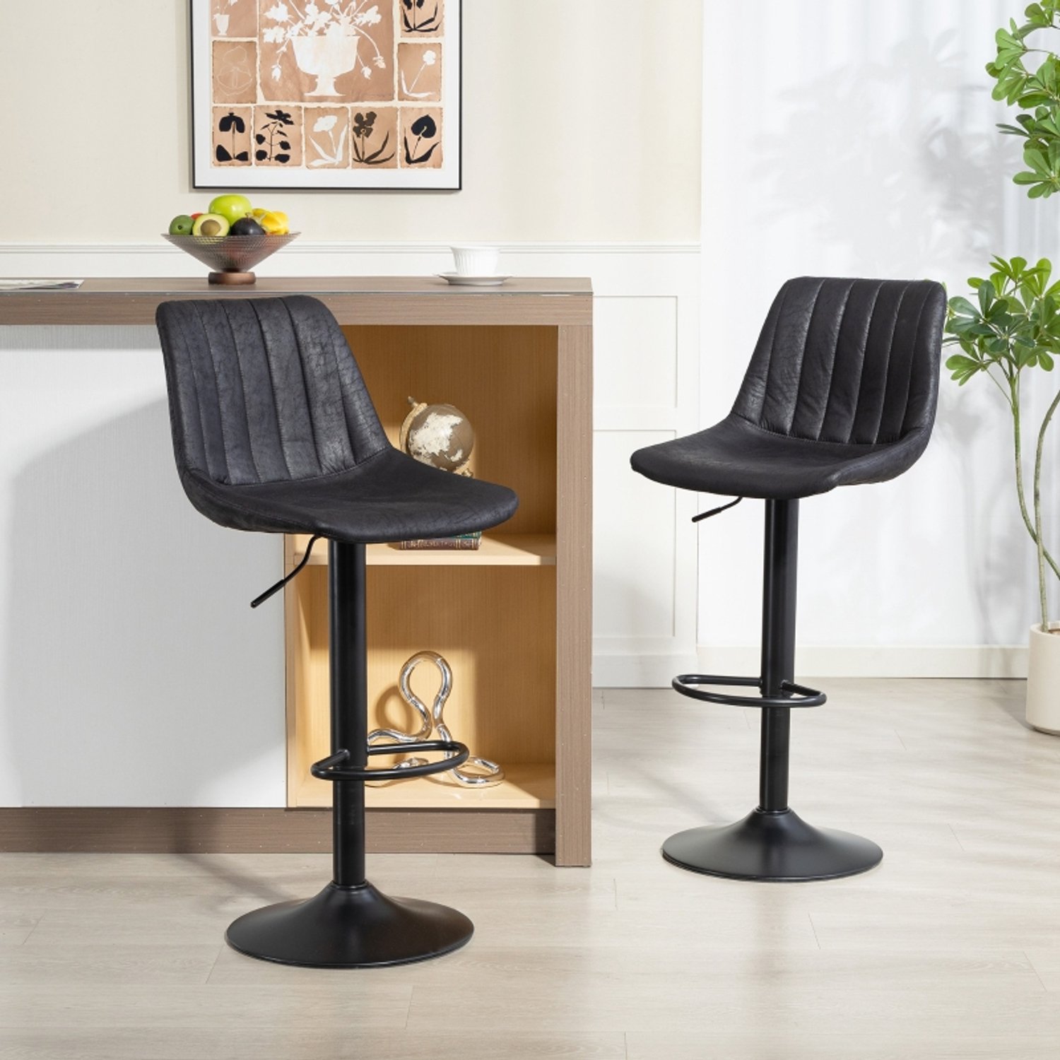 CHICFURN Barkruk - Volwassenen - In hoogte verstelbaar - Set van 2 - Zwart