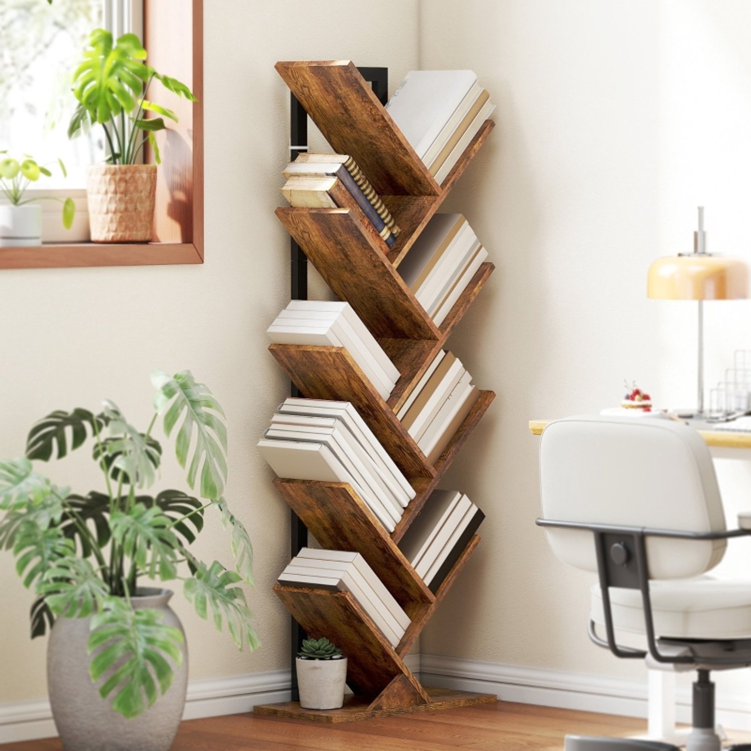 CHICFURN Boekenkast - 9 planken - Boomvorm - Rustic Brown Rustiek bruin