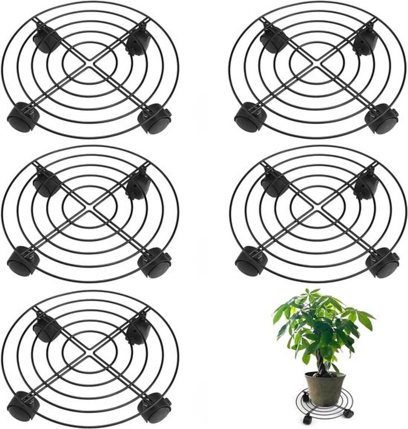 Plantenbak met wielen - Plantentrolley - Voor zware potten - 360 graden draaibaar - 25 cm diameter - Zwart