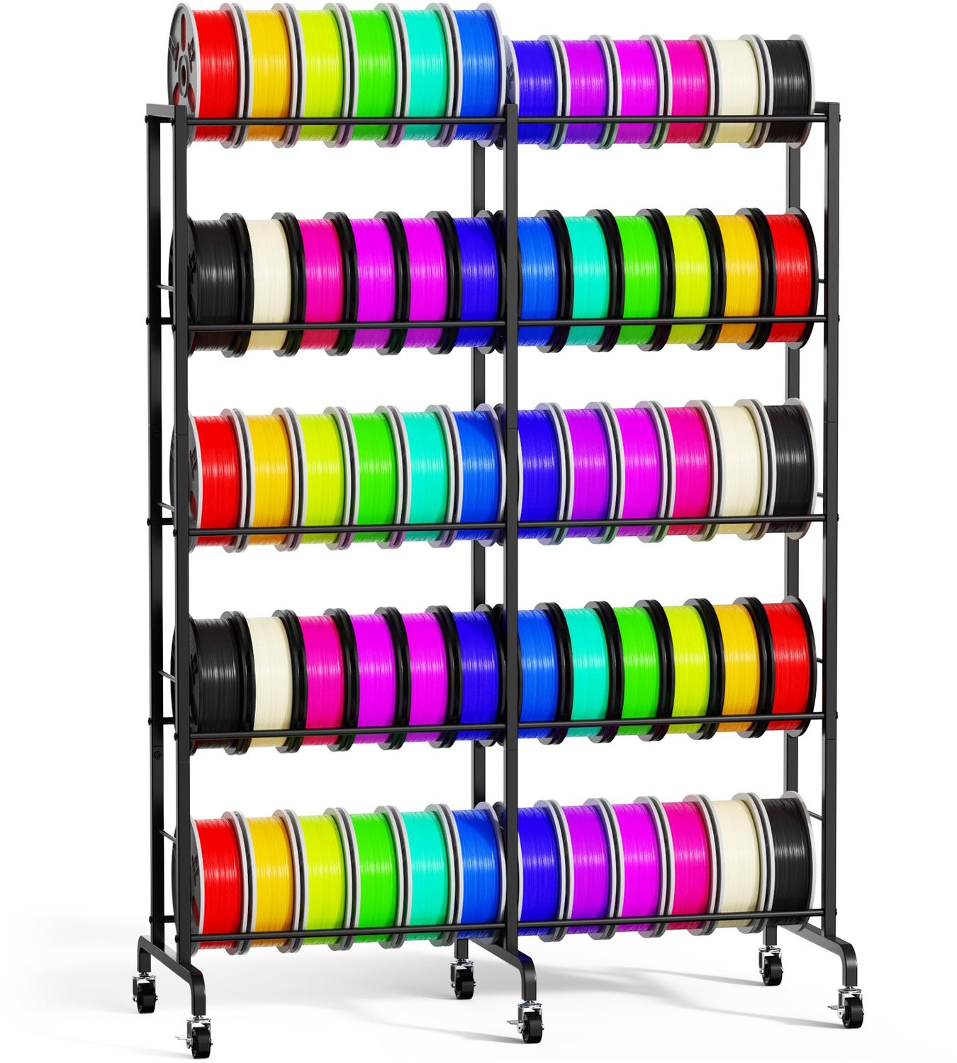 3D Printer Filament Rek - Dubbel Laags Opbergrek met Wielen en Rem - Metalen Filamenthouder voor PLA, ABS en TPU - Draagbaar - Draagvermogen 50-70 kg