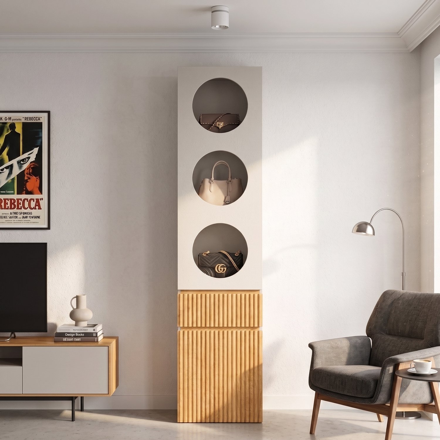 VVBV Kledingkast / Kledingkast met lades 45x50x200 cm – 1 Lade, 2 Deuren, Draaideuren – MDF,Particle Board / Light Grey/Natural Eiken