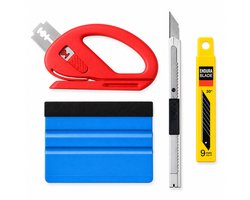 BukkitBow - Foliemes en Vinylsnijder - Raamfolie Gereedschap - 4-delige Set met Rakel voor Folie - Geel/Rood/Blauw