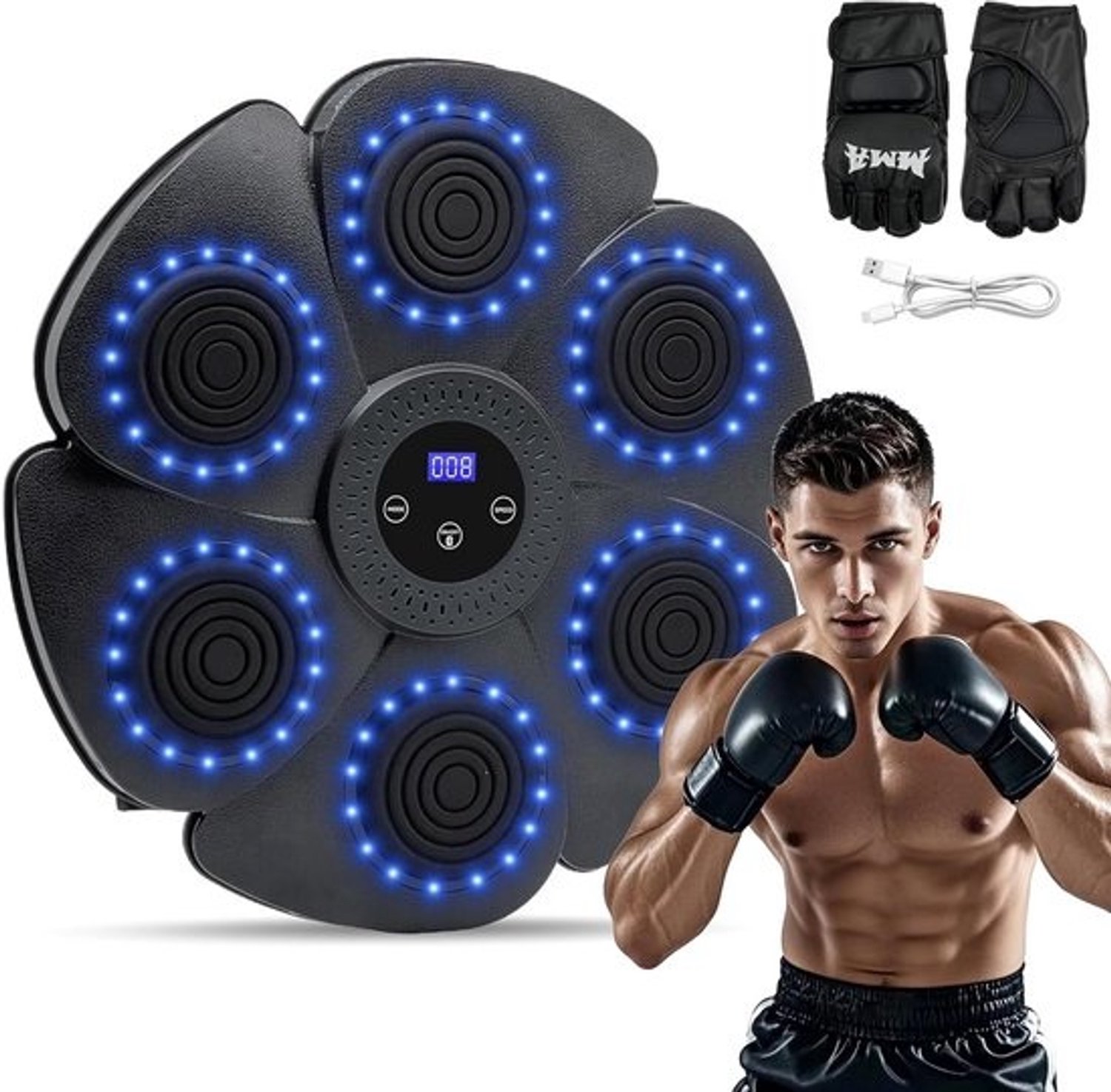Intelligente Bluetooth-muziekboksmachine met LED-scherm - Boksmachine voor wandmontage, inclusief bokshandschoenen - Leuk voor volwassenen en kinderen
