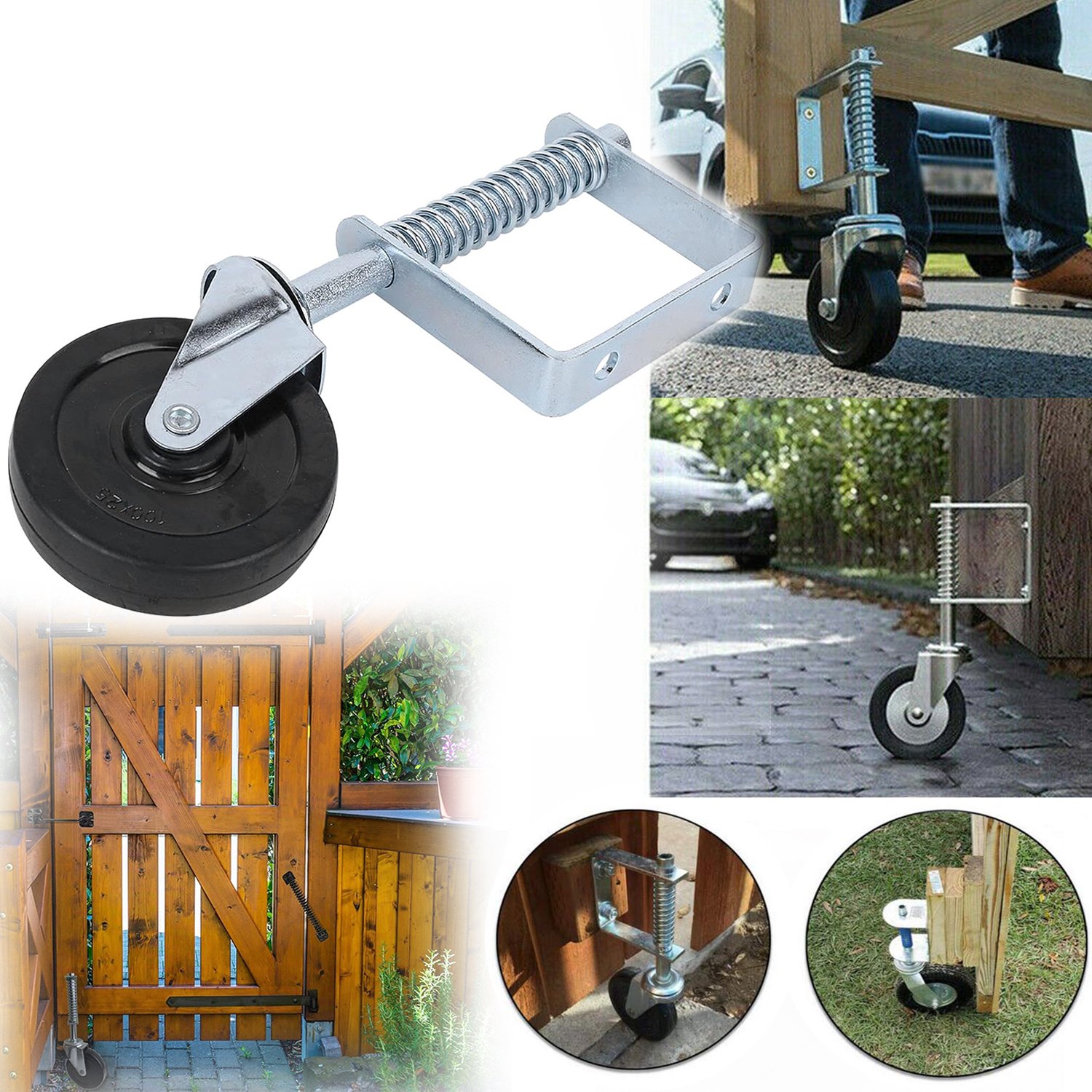 Zwenkwiel Voor Poort Met Veermechanisme, Garage Door Wheel, Draagvermogen Van 60 Kg, Draaiende Rubberen Band.
