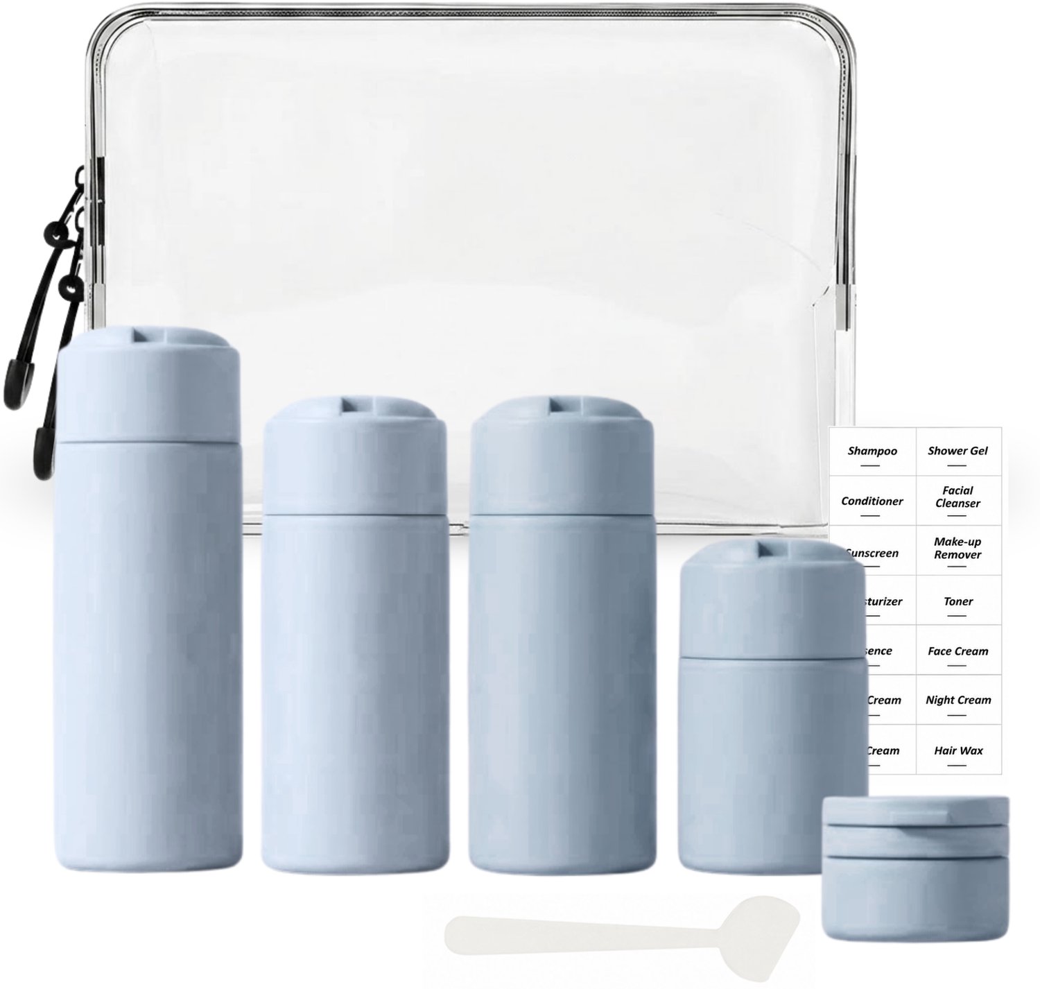 Tamarow Reisflesjes met Etui - 100ml Siliconen Reisflacons - 6-Delig - Reisaccessoires - Cosmetica Potjes - Reis Flesjes - Licht Blauw