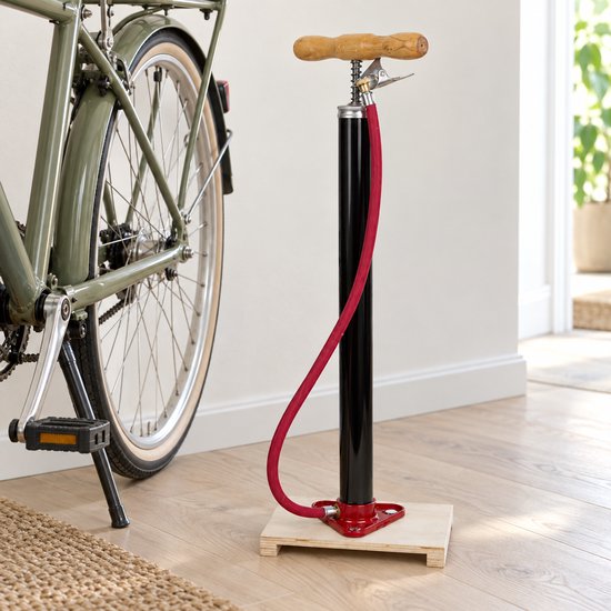 Fietspomp Holland - Houten Handvat en Voetplank - 60 cm - 3 Bar - Dunlop — afbeelding 4