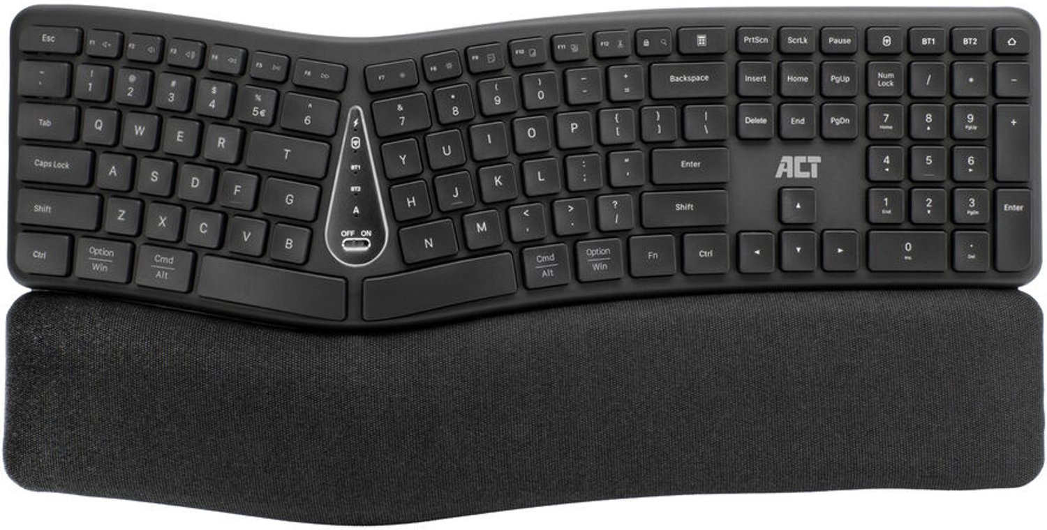 ACT Ergonomisch Bluetooth toetsenbord, multi-connect (QWERTY/US layout) AC5450