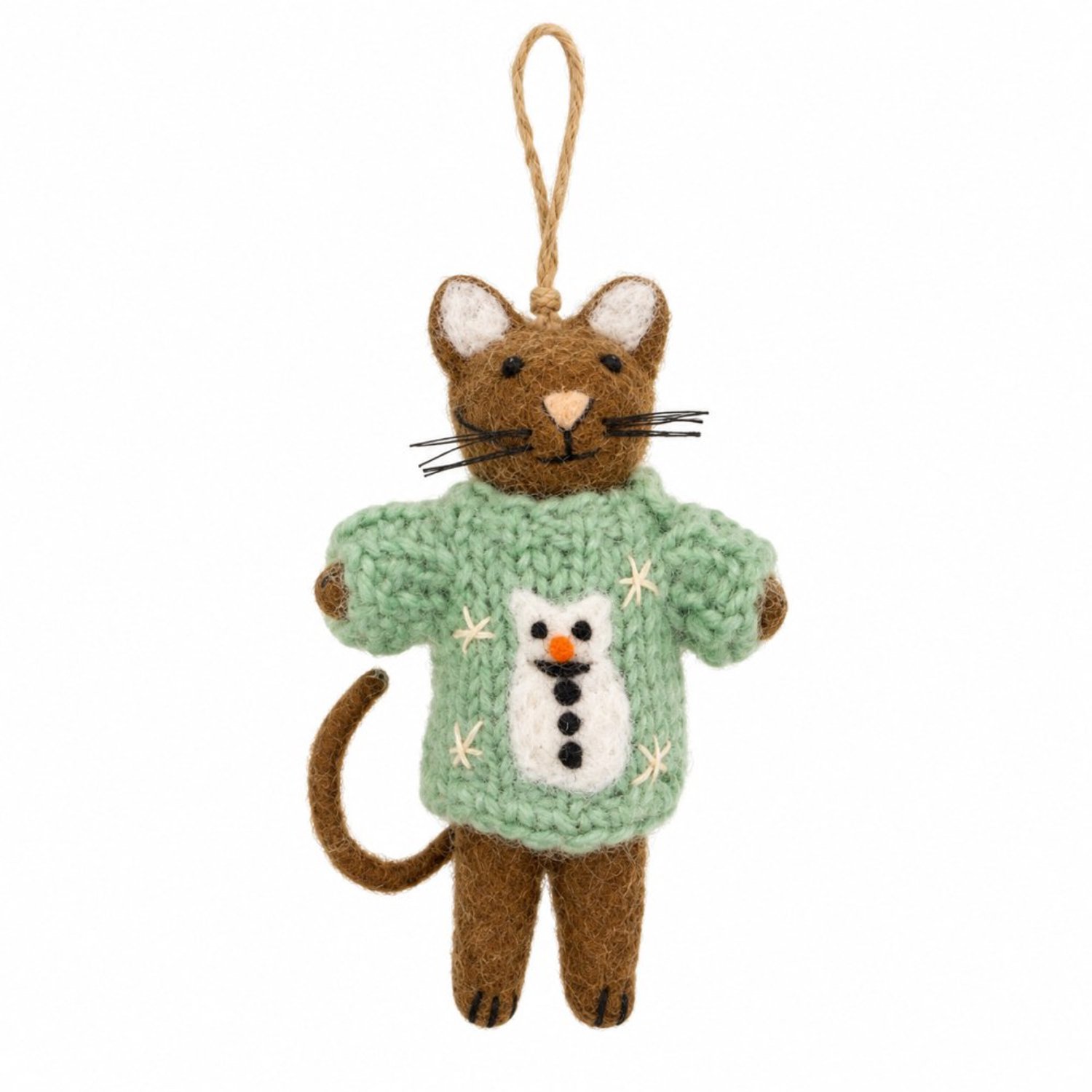 Yoko Meshi Ornament vilt kerst kat trui Turquoise