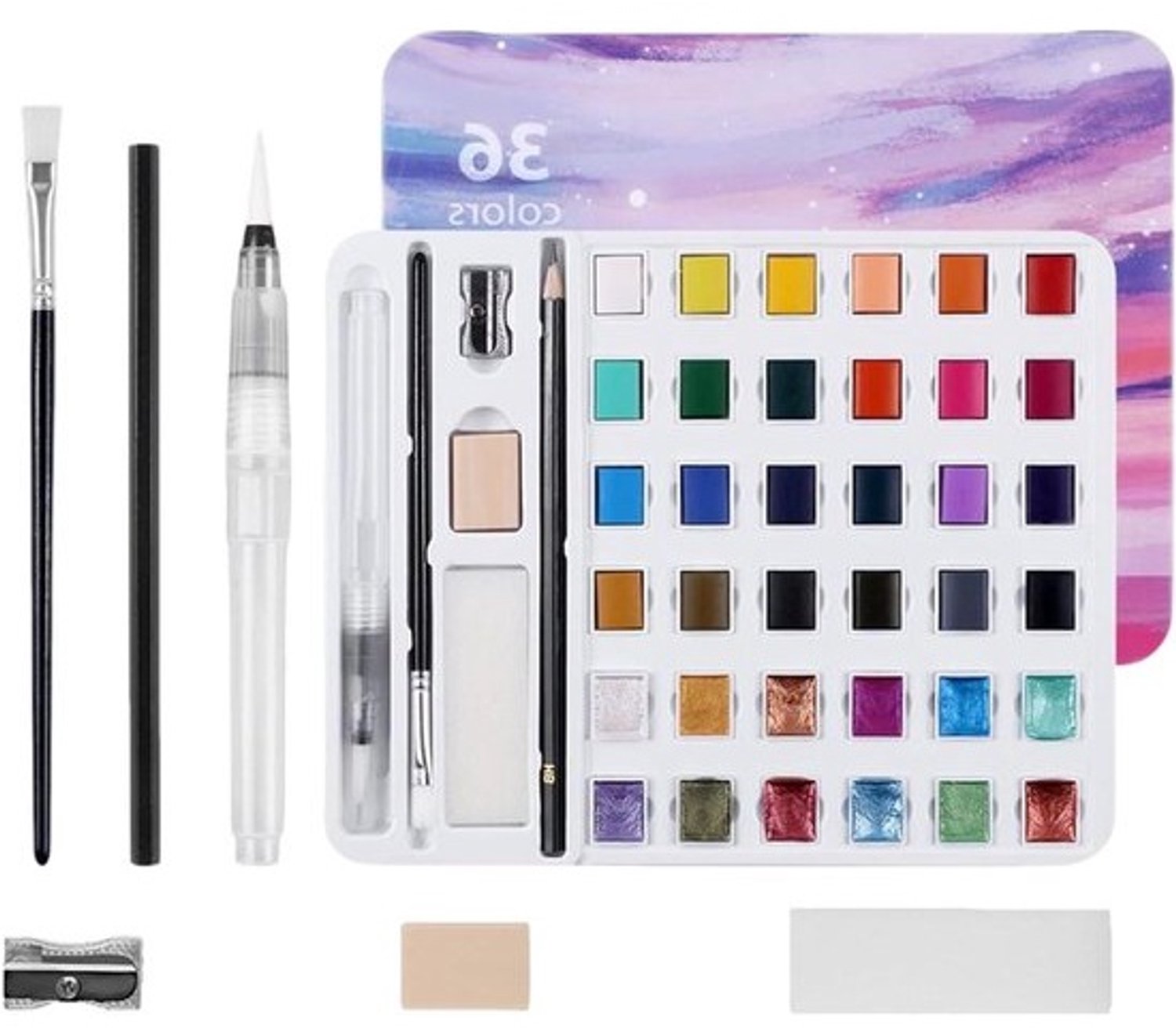 Aquarelverfset voor volwassenen - 36 kleuren - Met aquarelpen - Voor reizen, buiten schilderen en projecten
