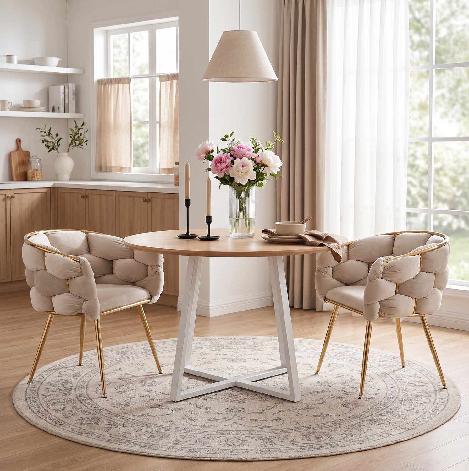 STILVORA Eetkamerstoel 58 x 59 x 75 cm - Set van 2 Fluwelen Kuipstoelen Met Armleuningen - Voor Eetkamer En Woonkamer - Metaal - Beige