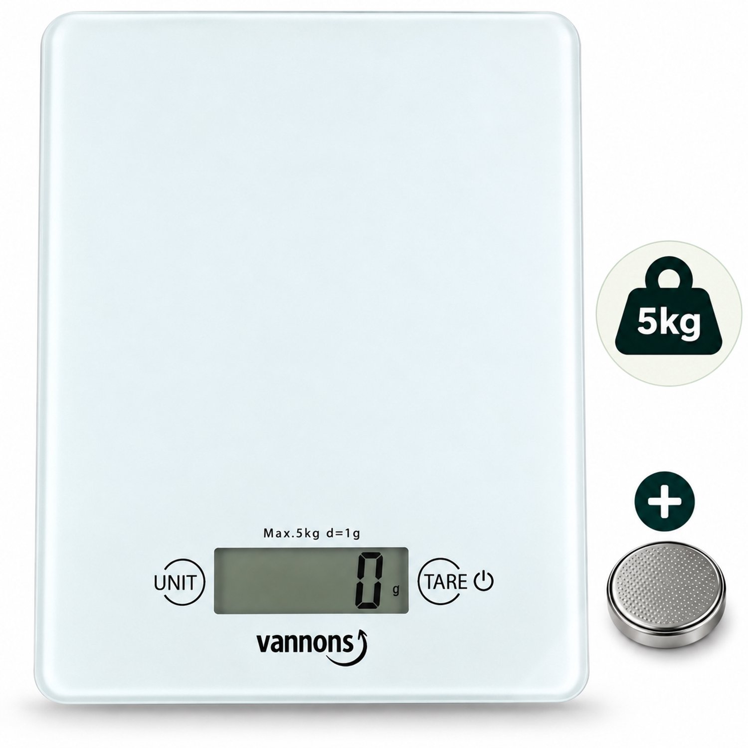 Bol.com Vannons - Keukenweegschaal - Keuken Weegschaal Digitaal - Precisie Weegschaal Keuken tot 5 kilo voor Bakken - Inclusief ... aanbieding