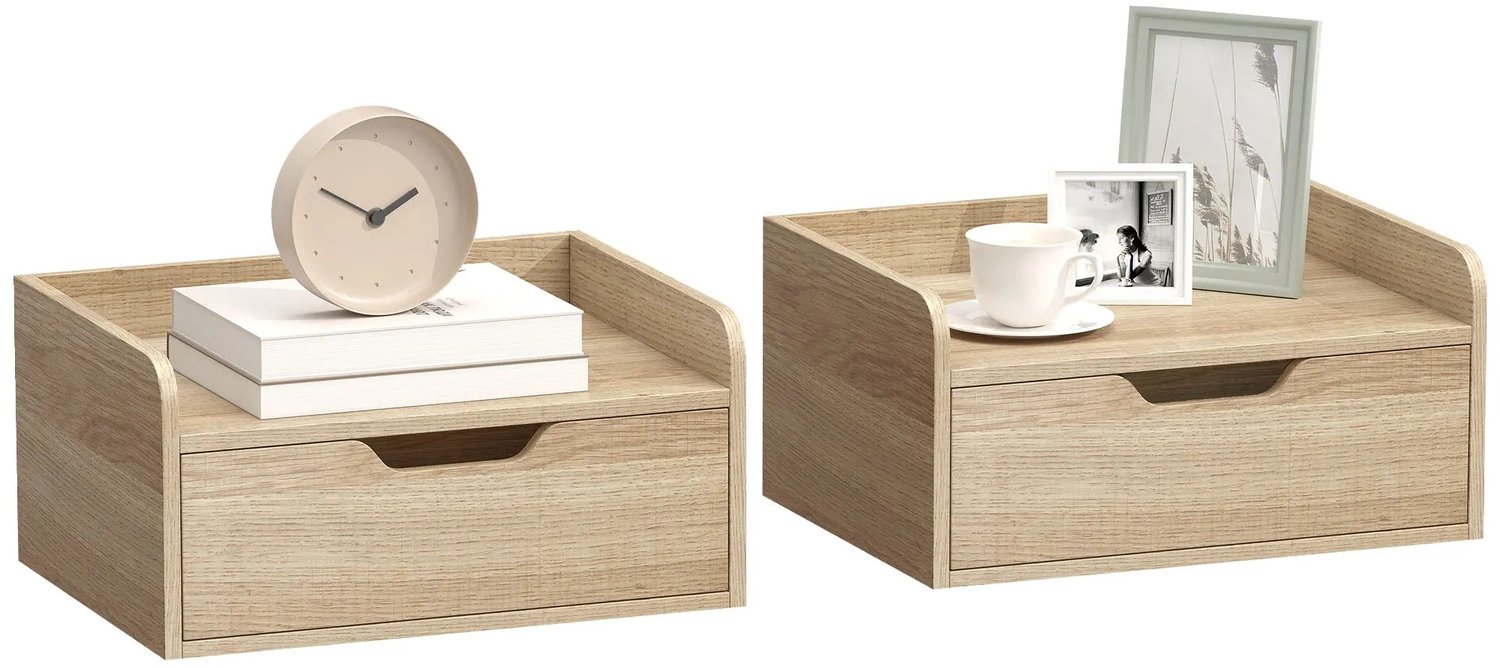 Bresht Nachtkastjes - Ladekastjes - Set van 2 - Zwevend - Wandmontage - Compact - Spaanplaat - Houtlook - 40 x 35 x 55 cm