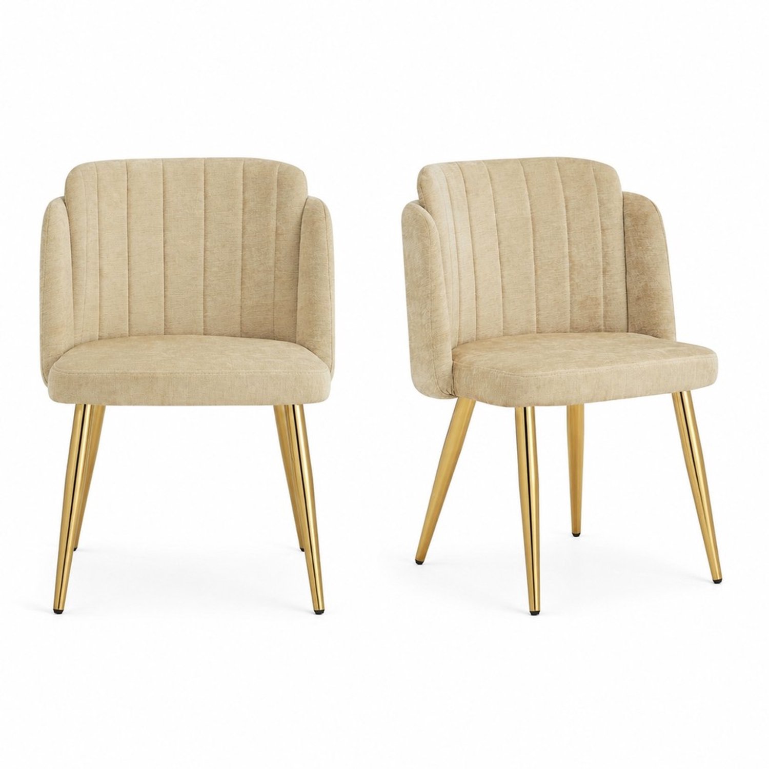 KOMHTOM 2 stuks moderne eetkamerstoelen, gestoffeerde stoelen met gebogen rugleuning en in hoogte verstelbare poten, goudkleurig frame, draagvermogen tot 125 kg, voor eetkamer, keuken (bruin)