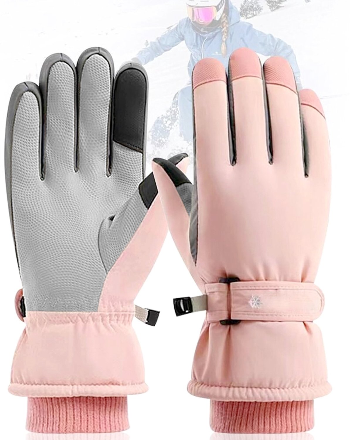 Skihandschoenen – Dameshandschoenen – Winterwarmte – Fietshandschoenen – Warme handschoenen – Antislip – Waterdicht – Bestand tegen kou – Met fleecevoering – Geschikt voor skiën wandelen fietsen en buitensporten – fits all Roze