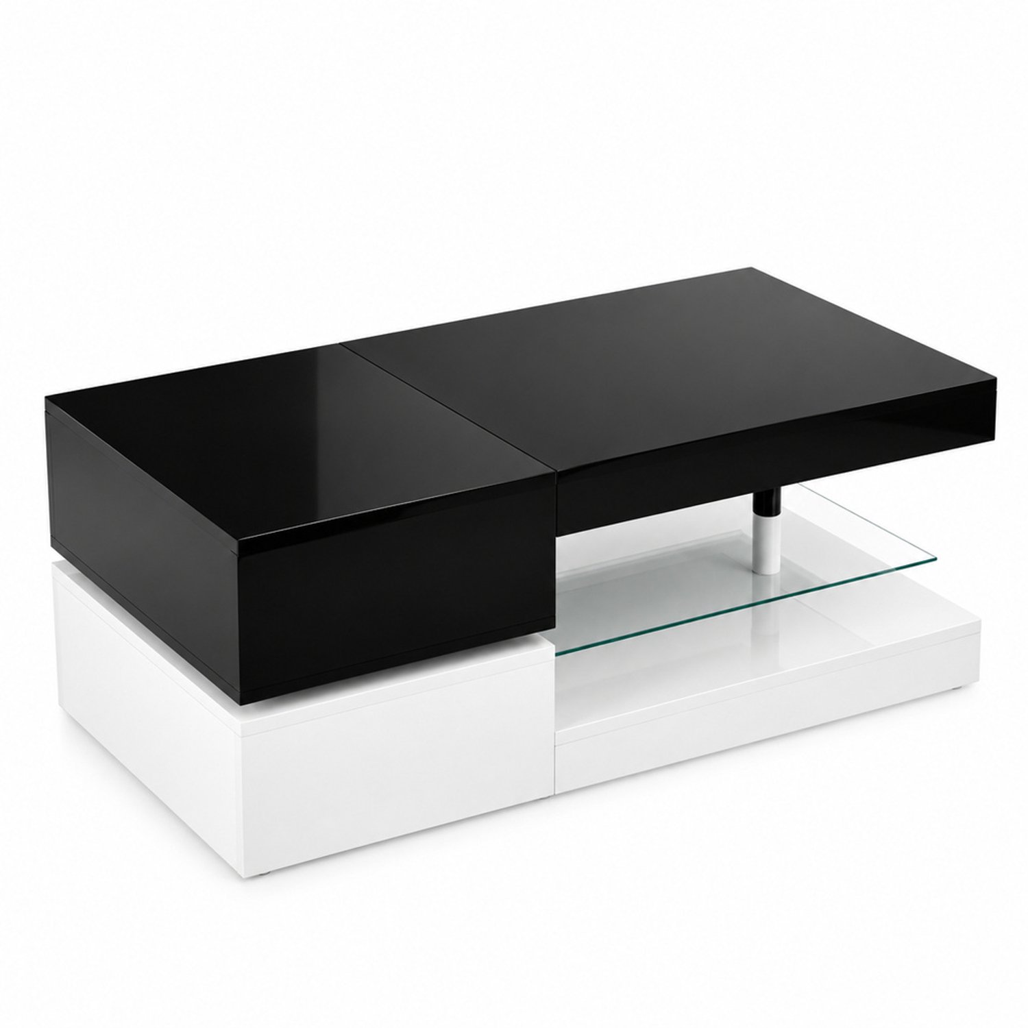 LONG DRAGON – Salontafel – 16-kleurenled met appbediening en glazen legplank – Zwart+Wit – 90 × 45 × 35,5 cm