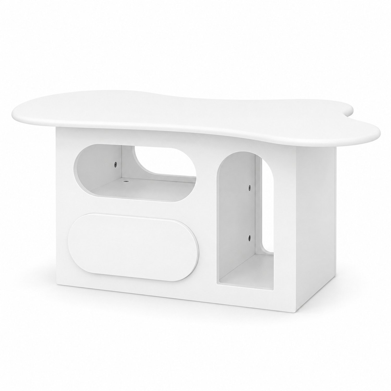 LONG DRAGON – Salontafel – Wolkvormig blad met lade en open opbergvakken – Wit – 97 × 45 × 43,5 cm