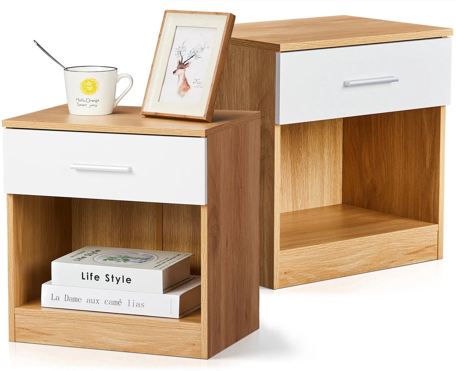 LEADZM Set van 2 Nachtkastjes met 1 lades - Wit - 39 x 28 x 41 cm