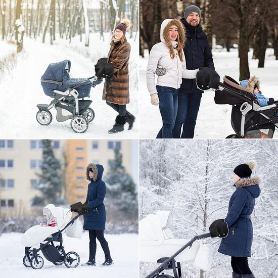 Warme handschoenen/handhoezen voor kinderwagens, gemaakt van warm fleece met een katoenen voering; water- en winddicht, universeel compatibel met alle soorten kinderwagens; kunnen ook gebruikt worden als stuurverwarmers voor fietsen. — afbeelding 2