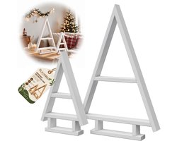 Floranica Sapin de Noël en Bois Fait Main - Set de 2 Arbre de Noël Blanc, Mini Décoration de Noël, Décoration hivernale