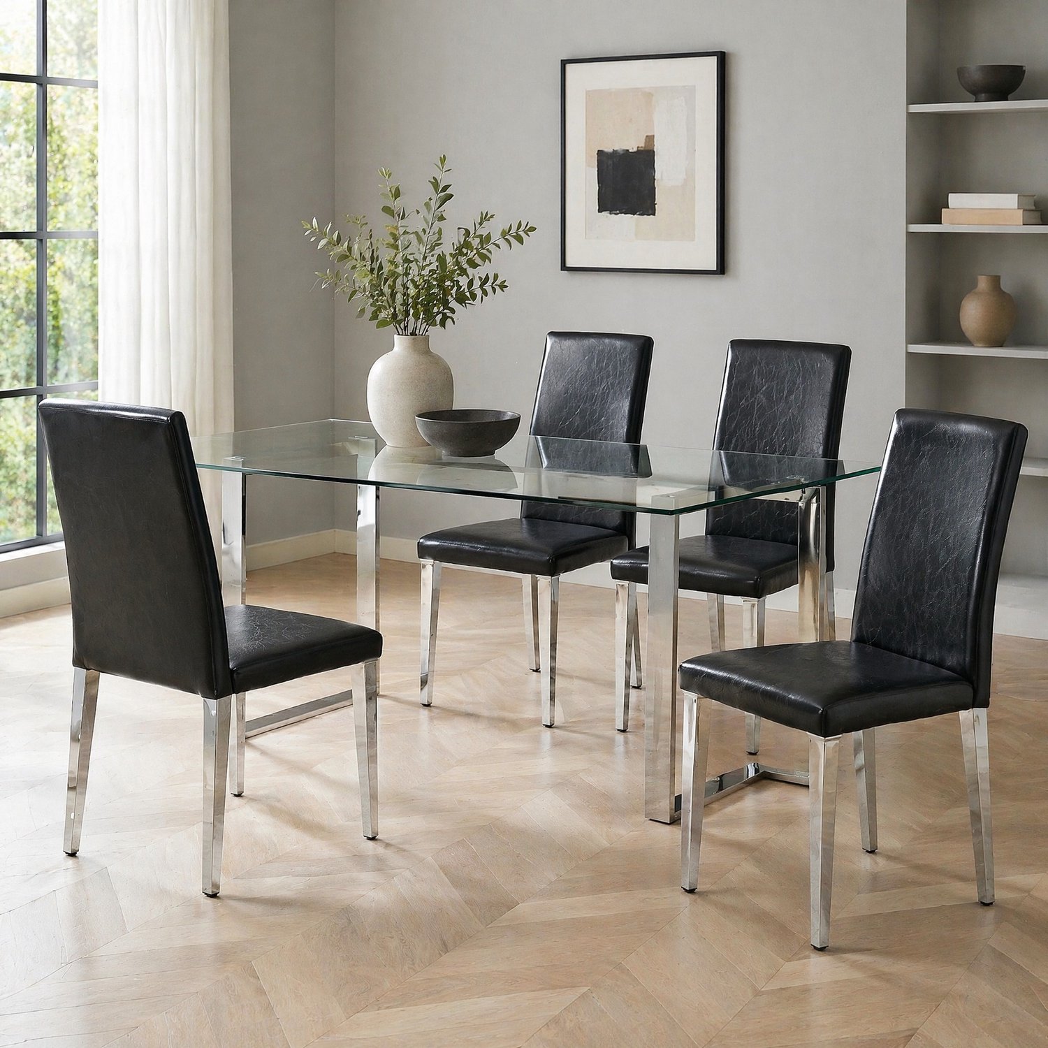 CHICFURN Eetkamerstoel - Set van 4 - Metalen vierpoot - Zwart-zilver
