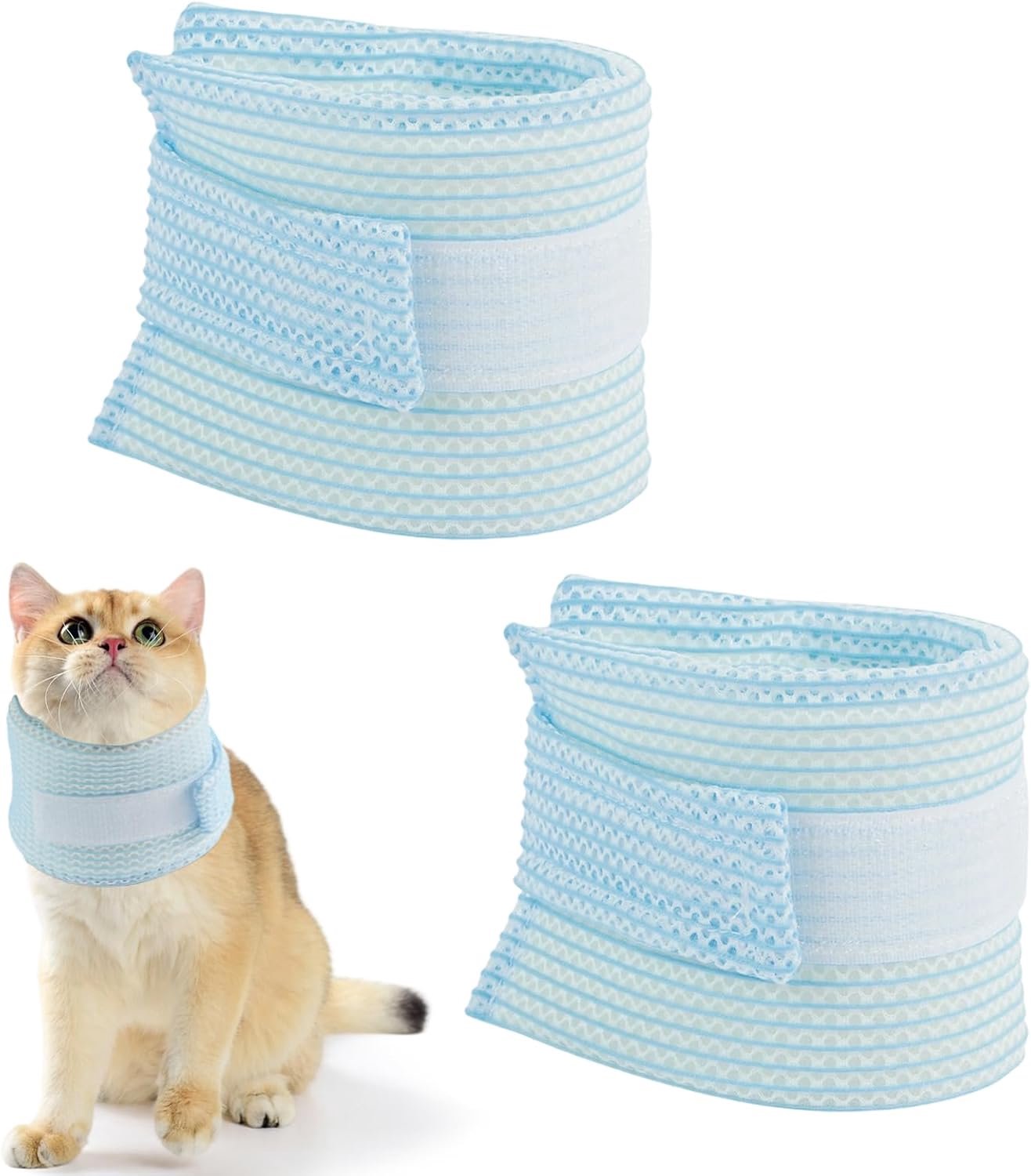 KZQ 2 Stuks Nekbeschermer voor katten – Verstelbare halsband – Zacht en ademend – Materiaal van sponsgaas – Geschikt voor nekwonden en herstel na een operatie – Maat M - Blauw，roze