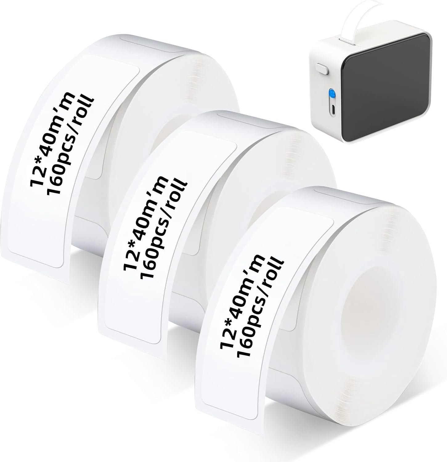 Thermisch labelpapier 12 x 40 mm - zwart op wit - 3 rollen - ideaal voor labelmakers - m-winkel