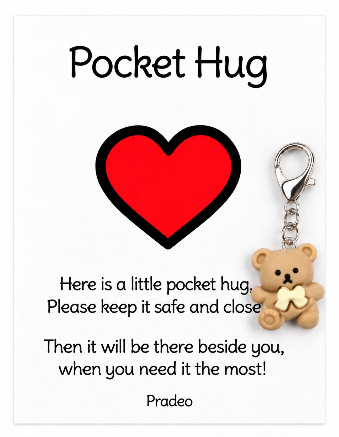 Pradeo - Beertje Sleutelhanger - Hangertje - Key Chain - Bear - Pocket Hug - Geluk - Klein Geschenk - Bedankt Cadeautje / Kaartje - Familie, Vrienden, Collega of Meester & Juf - Met Tekstkaartje