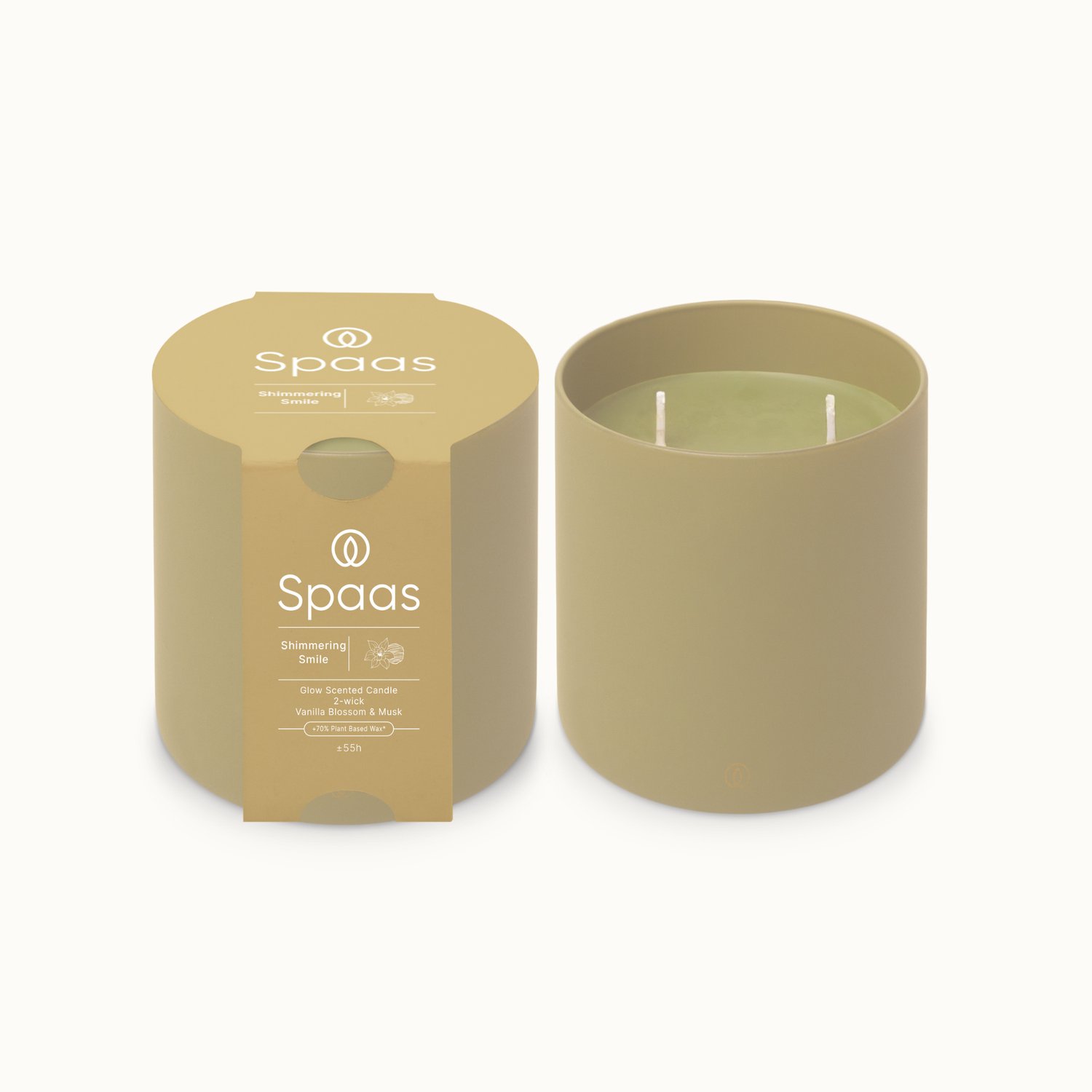SPAAS Glow Geurkaars in glas - Set van 2 kaarsen - Vanille en Muskus - circa 55u - Shimmering Smile Beige