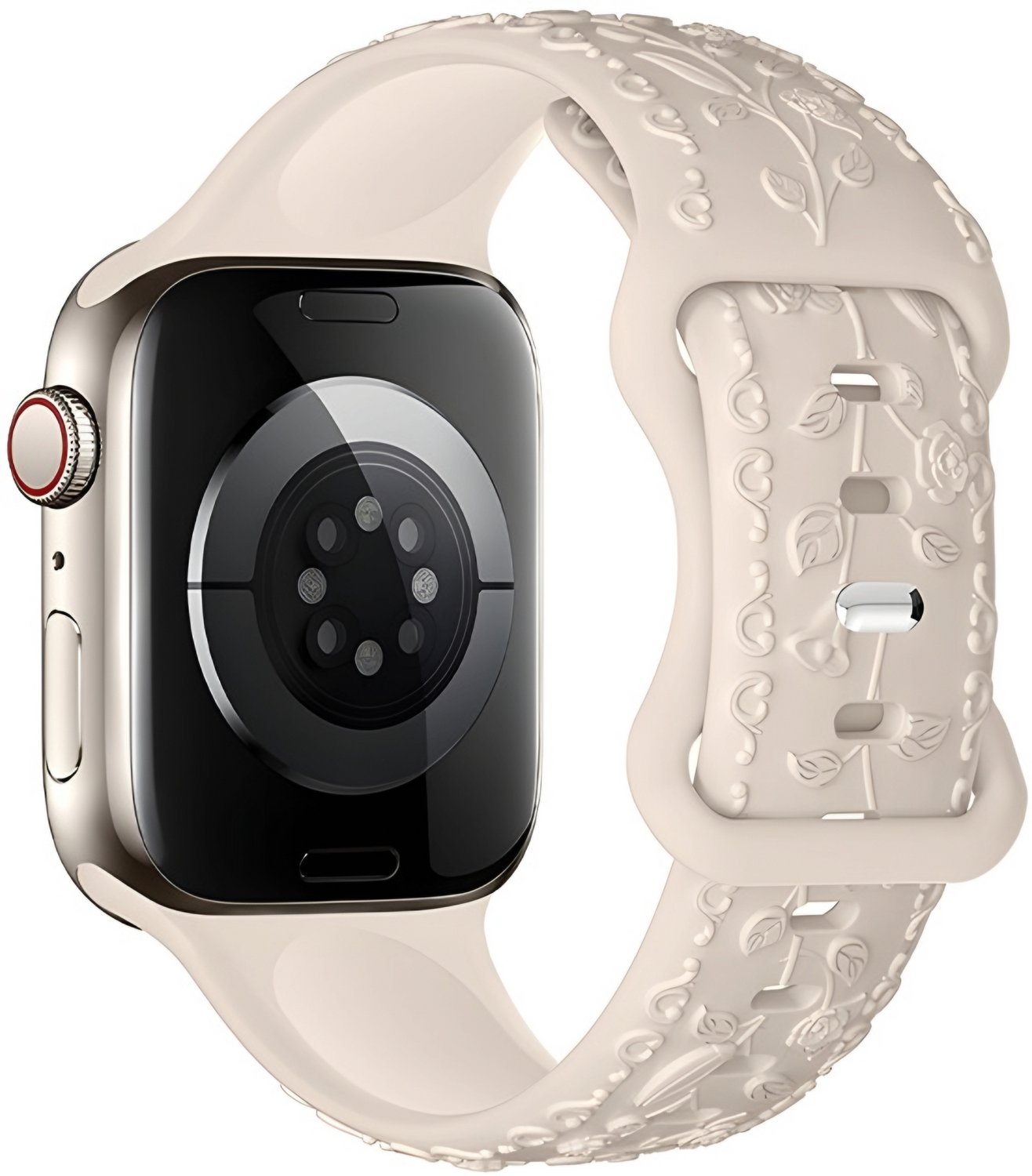 Hoco Siliconen Sportbandje met 3D Bloemen Reliëf - Starlight - Geschikt voor Apple Watch Series 12, 11, 10, 9, 8, 7, 6, 5, 4, 3, 2, 1 en SE - 42 mm, 41 mm, 40 mm en 38 mm - Kleine Maat - iWatch Horlogebandje met Pin en Gaatjes voor Dames en Heren
