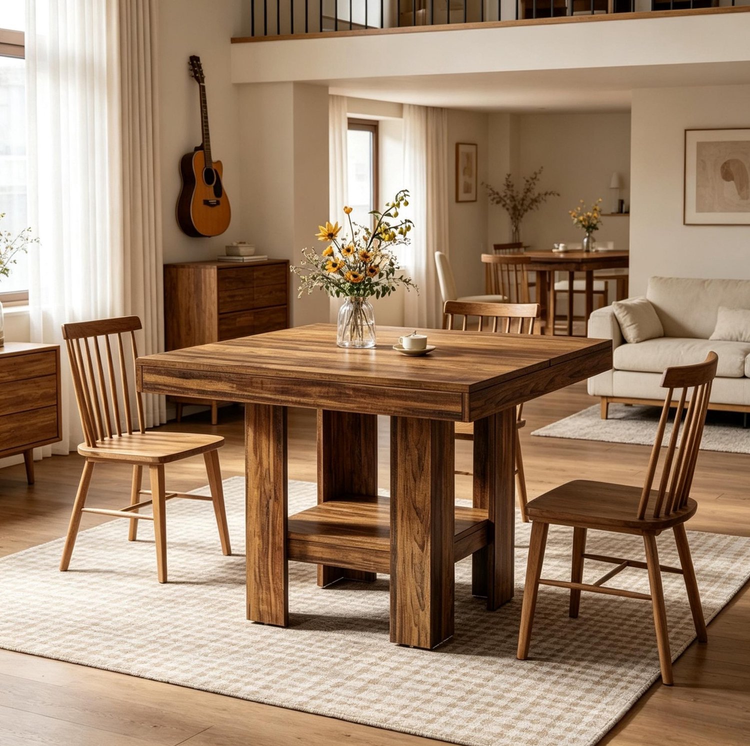 MIVRAY Eettafel - Vierkant MDF Tafelblad Met Onderplank - Voor Twee Personen Thuis - 80x80x75 Cm - Hou - Bruin
