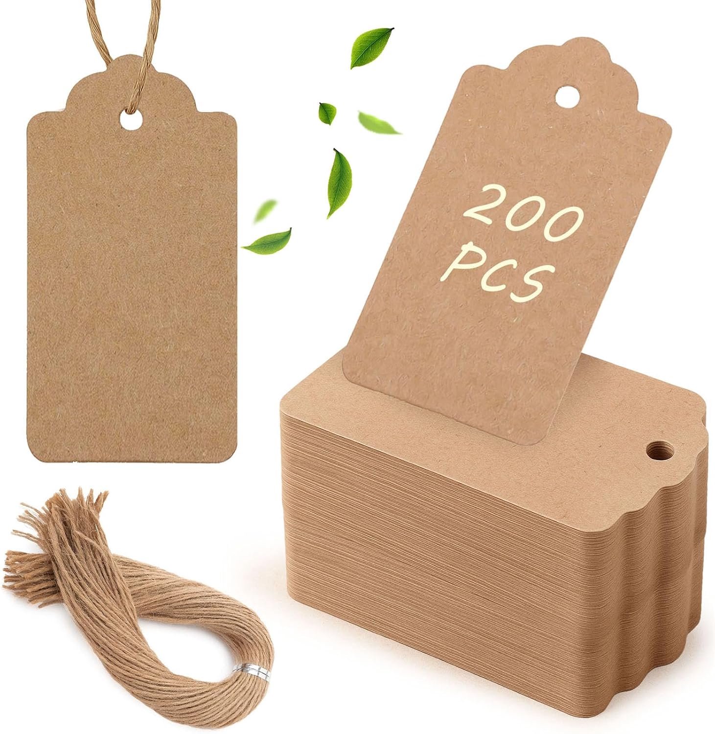 Cadeaulabels van Kraftpapier 200 Stuks - Bruin, 4 x 7 cm met Jute Koord - Voorgeponste Cadeaukaartjes voor Cadeaus, Kleding en Feestjes