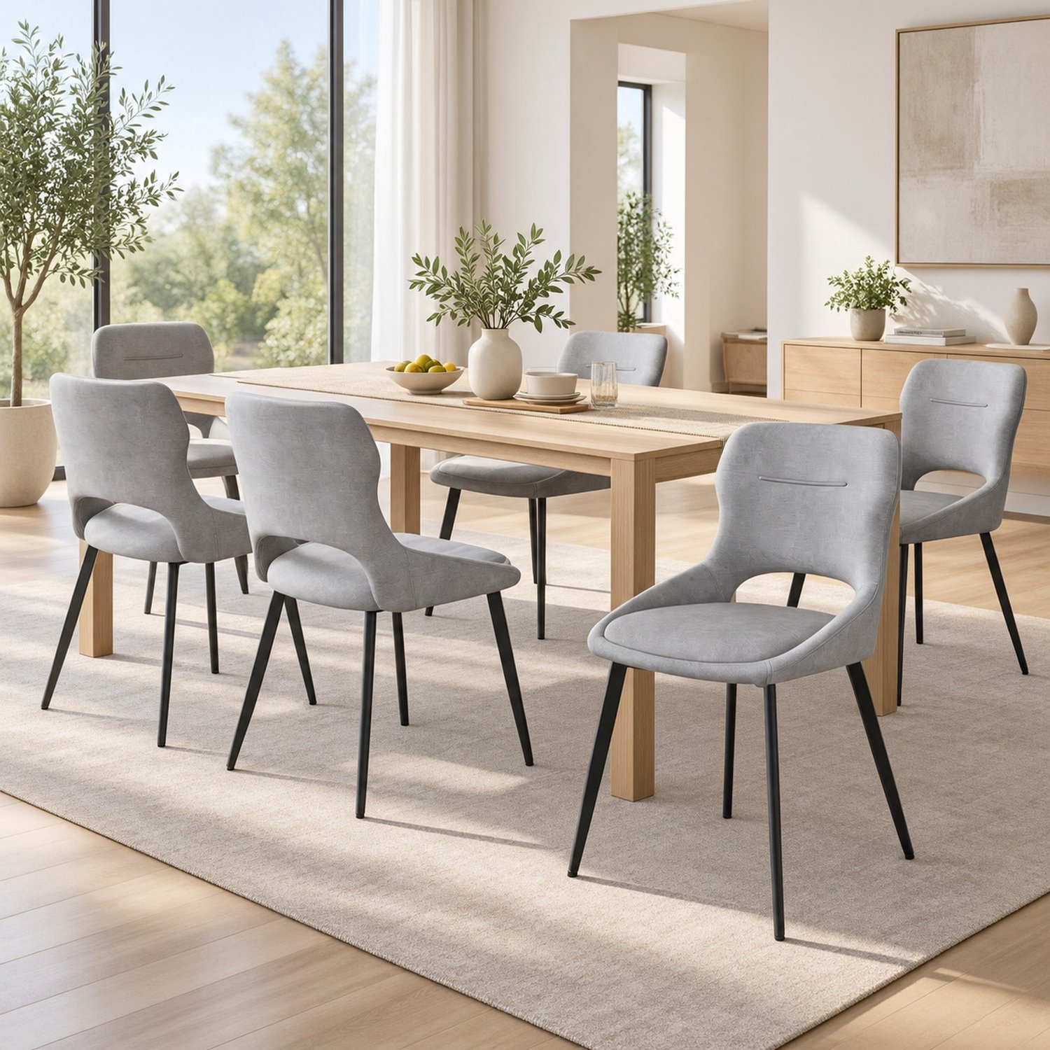 CHICFURN Eetkamerstoel - Chenille bekleding - Opengewerkte rugleuning - Grijs