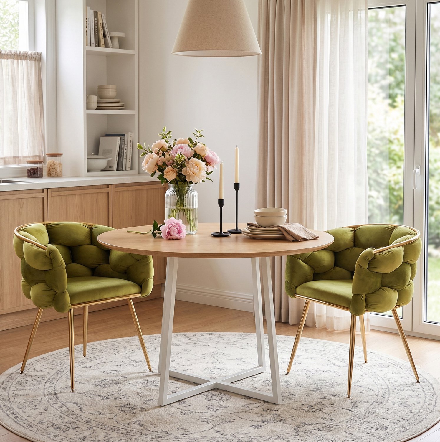 OKWISH Fauteuil 73 Bij 56 Bij 75 Cm - Zachte Fluwelen Bekleding en Armleuningen - Woonkamer of Slaapkamer - Metaal - Olijfgroen