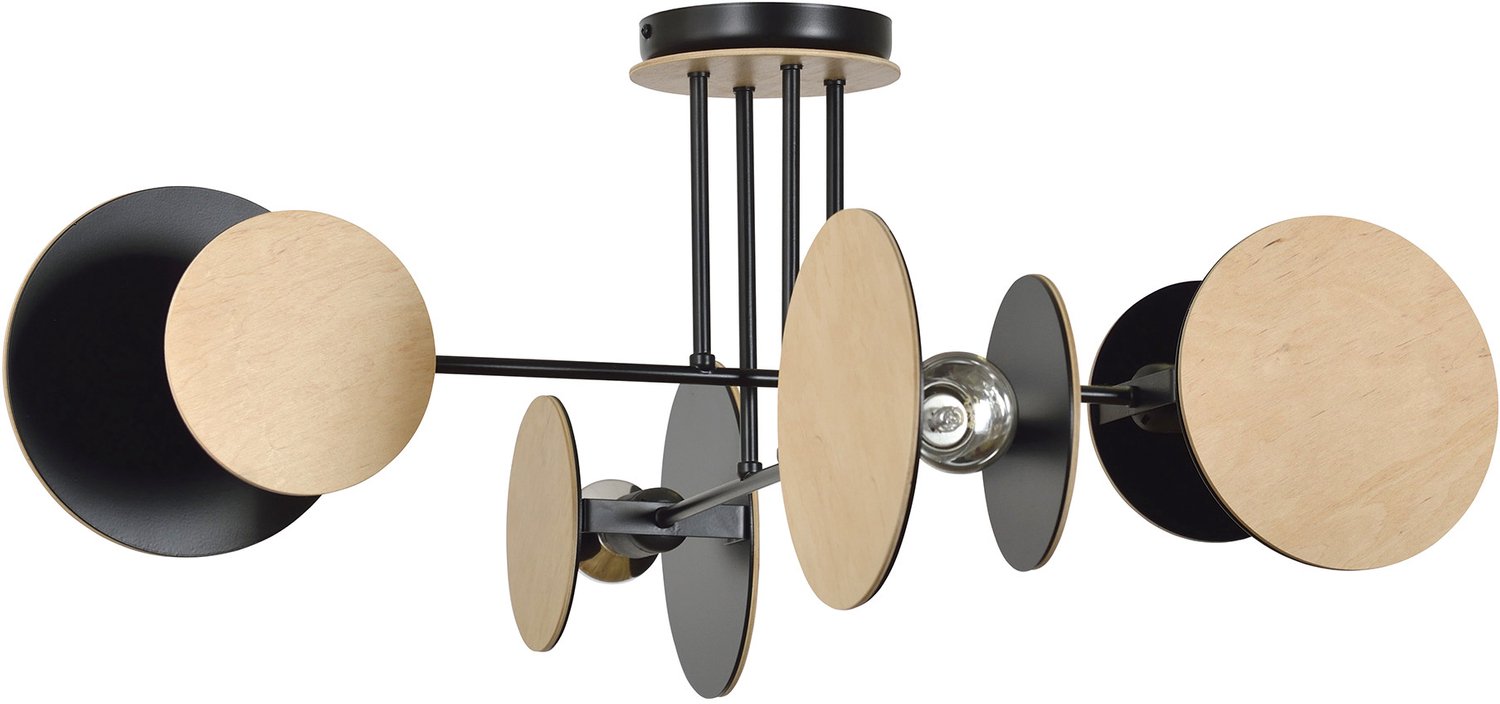 Emibig Turku uitzonderlijke plafondlamp zwart met hout 4X E27 - Perfecte verlichting voor elke ruimte