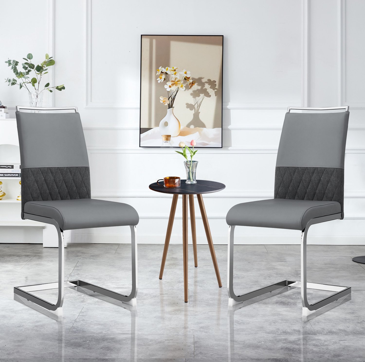 CHICFURN Eetkamerstoel - Set van 2 - Hoge rugleuning - Grijs