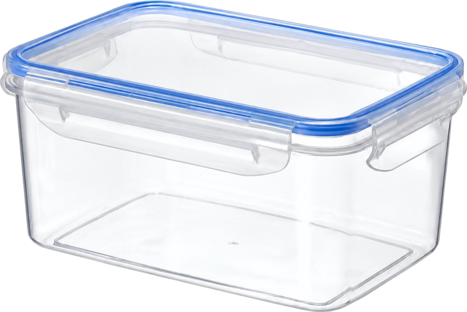 Broodtrommel 1000 ml, 1 stuk, transparante PP5-bewaarbak met deksel en blauwe rand